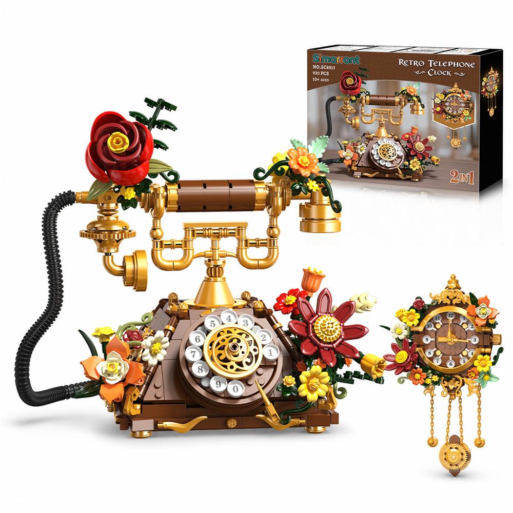Retro Handset Phone - INSOON Flowers Retro Telephone Clock Building