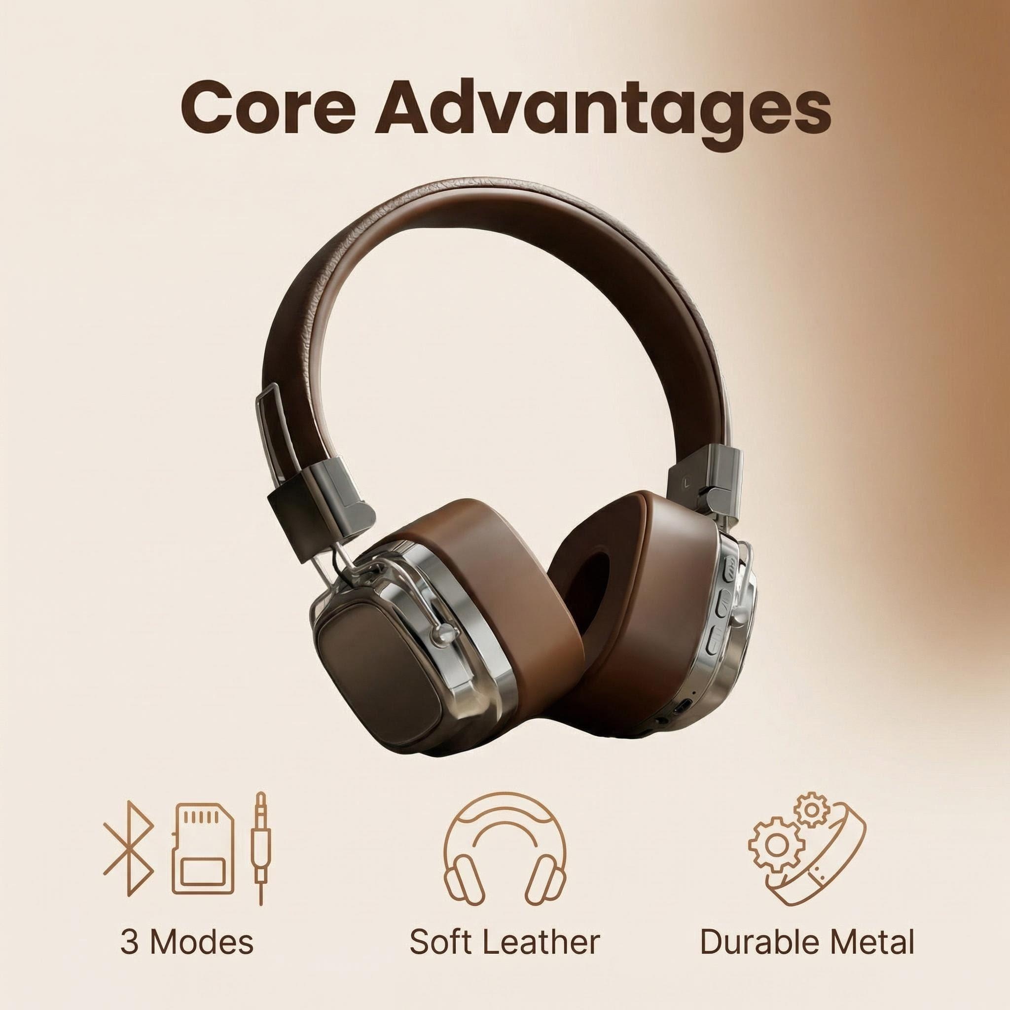 Retro Handset Phone - Retro Leather Over-ear Headphones Wireless Bluetooth