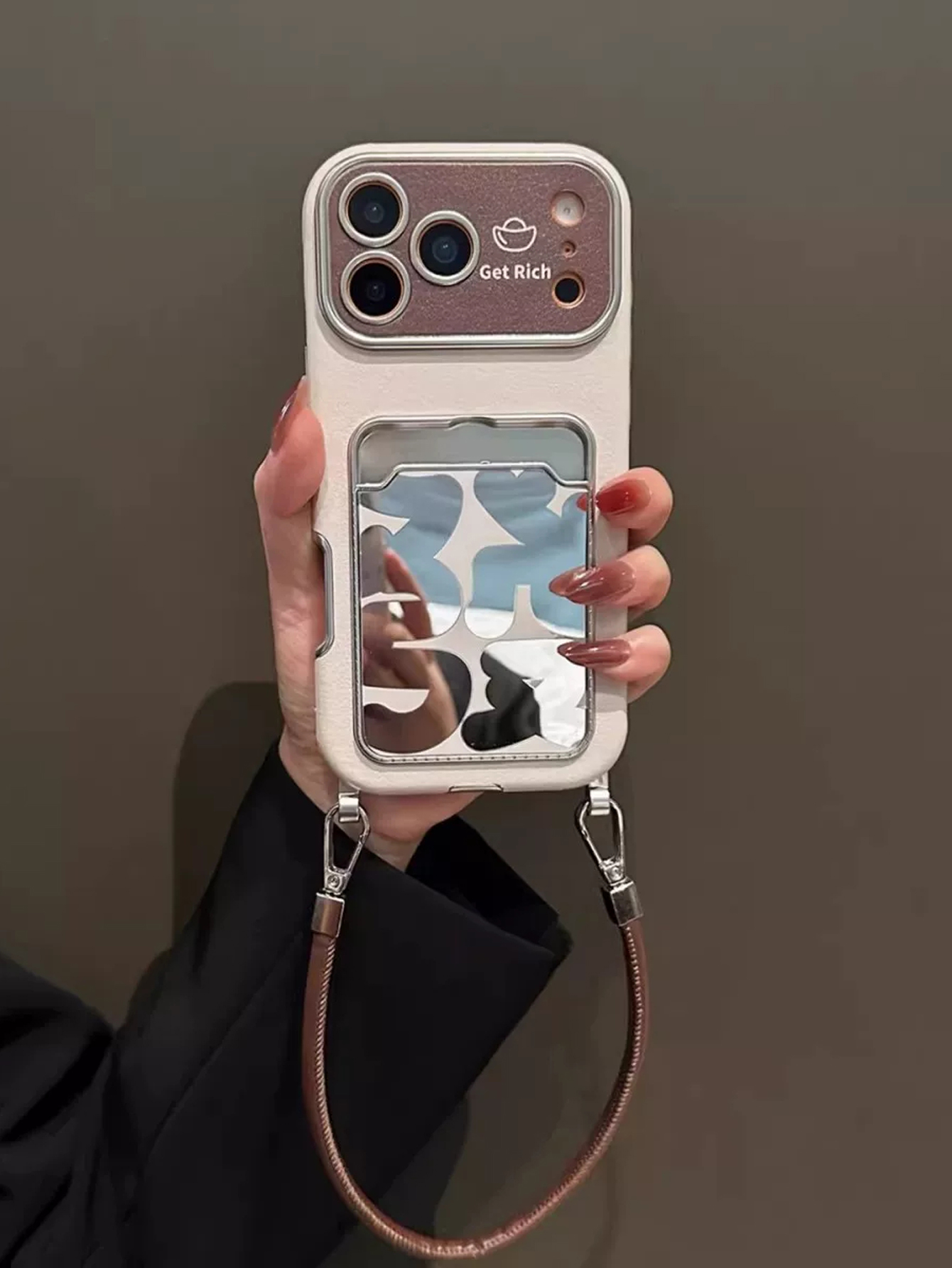 Luxury Leather Mirror Card Hol - Phone Accessories Case 评论和价格