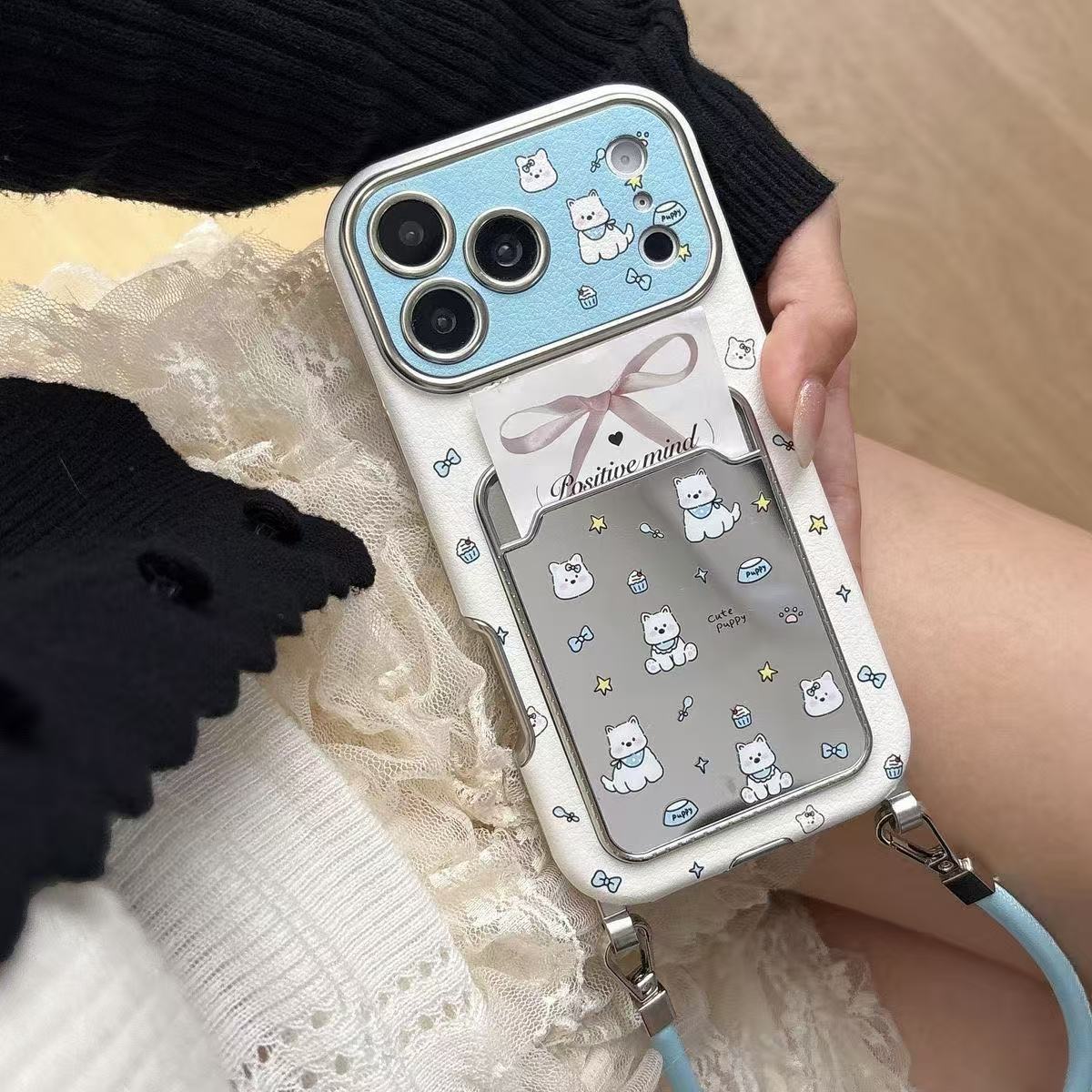 Cute Puppy Mirror Card Holder  - Phone Accessories Case 评论和价格